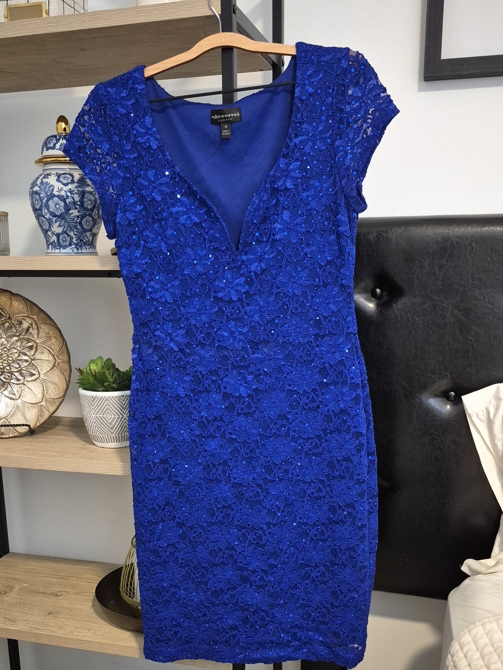 connected apparel Royal Blue Lace Midi Dress